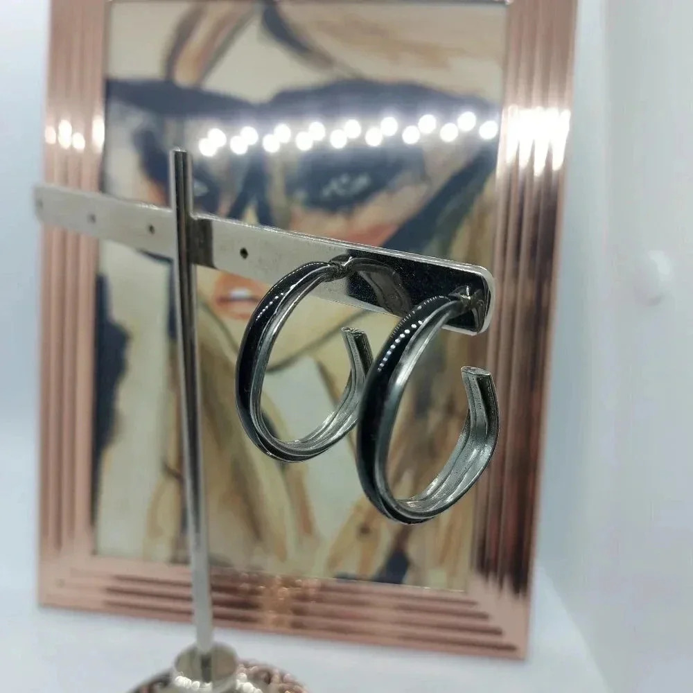 Black and Gun  Metal Asymmetrical Hoops